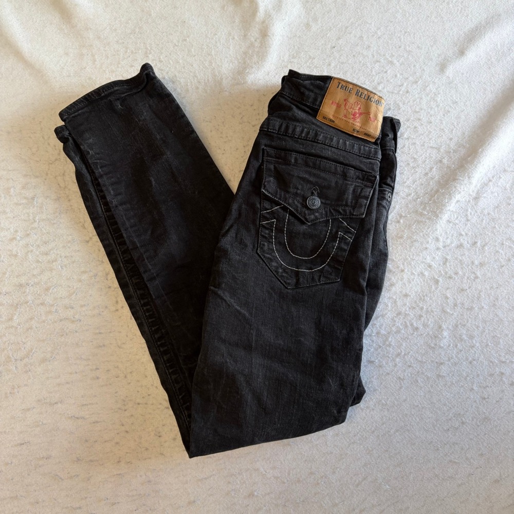 True Religion Skinny Jeans Mens 31 Black Flap Pocket Horseshoe Logo